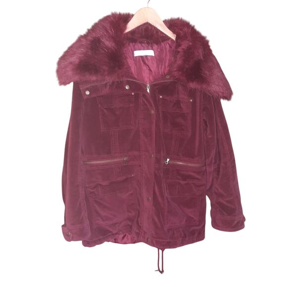 New York & Company Womens Burgundy Zip and Snap Front Removable Fur Size XL - Picture 1 of 6